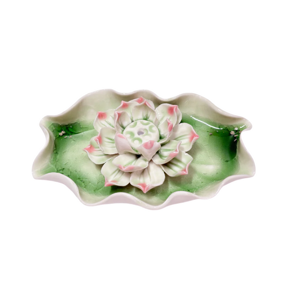 Lotus on lily pad incense holder