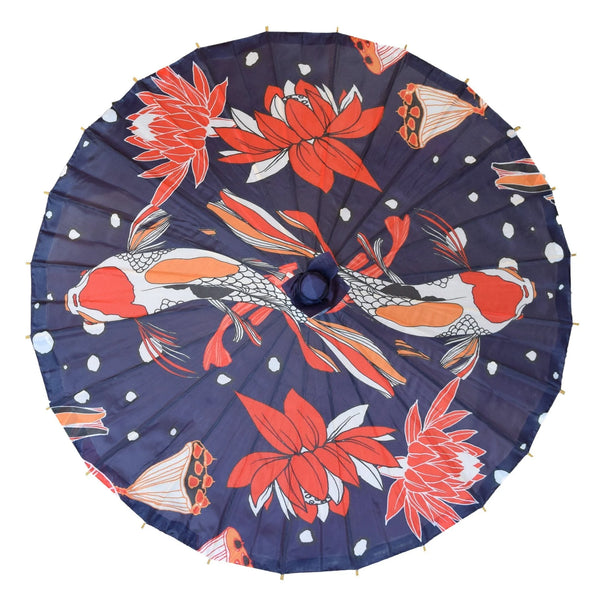Nylon Parasol- 32" midnight koi fish seen from the top