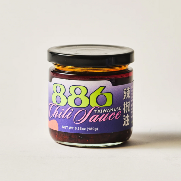 Jar of 886 Taiwanese Chili Sauce on a white background