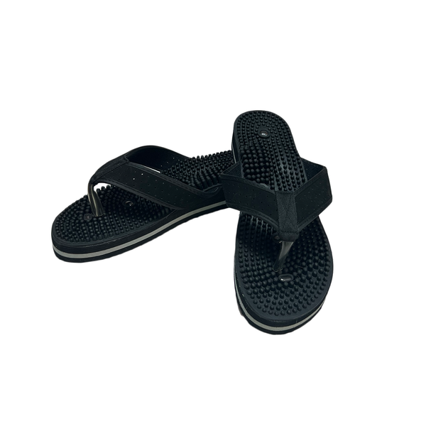 Pair of black Y-strap massage sandals