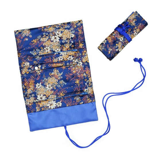 Blue brocade bag with gold flowers