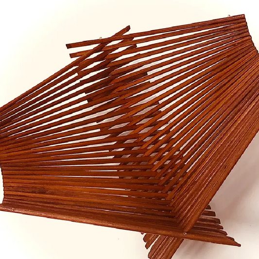 Folding basket made with 30 pairs of upcycled chopsticks, dark tea stained color