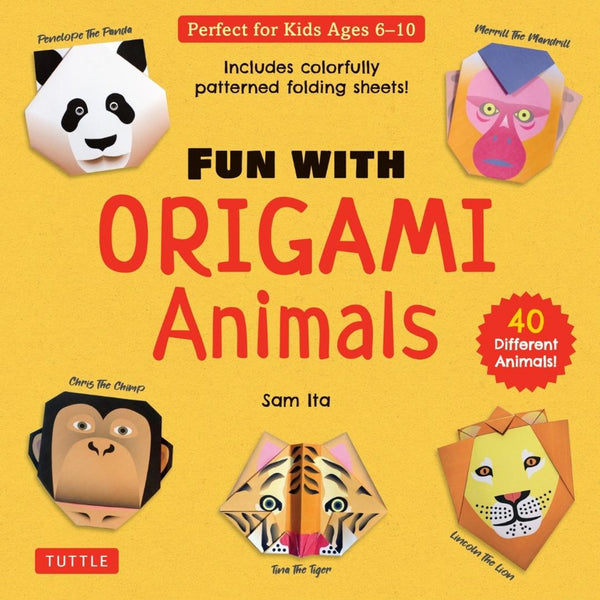 Book cover of 'Fun with Origami Animals' by Sam Ita on a yellow background