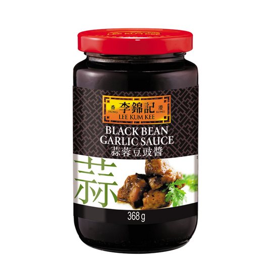 Jar of Lee Kum Kee Black Bean Garlic Sauce on a white background