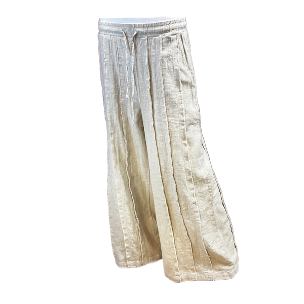 Wide-Leg Drawstring Pants - Beige