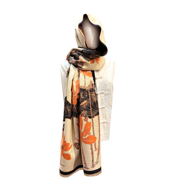 Orange lotus shawl on mannequin