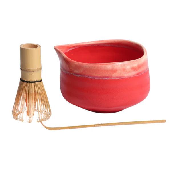 Matcha Set- Red Porcelain Latte Bowl with Whisk and Scoop