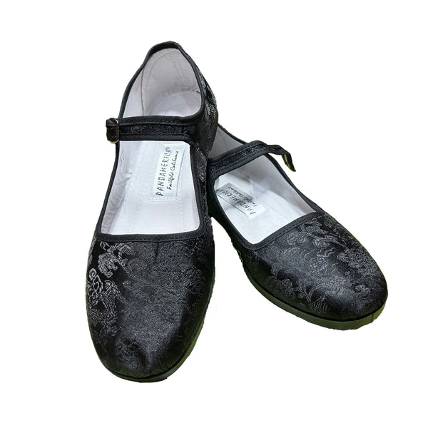Floral Jacquard Mary Janes - Black