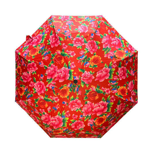 Floral-patterned umbrella on a white background