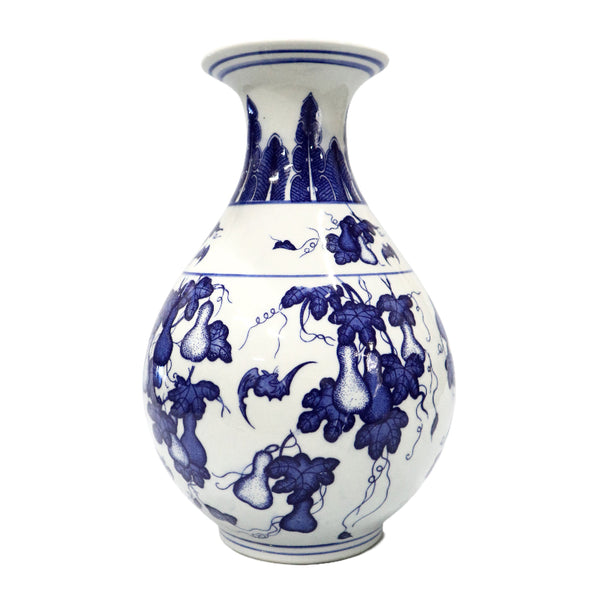Pear-Shaped Blue on White Floral Gourd