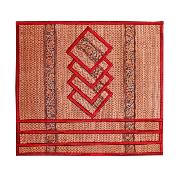 Thai-Style Woven Placemat and Coaster Set Red