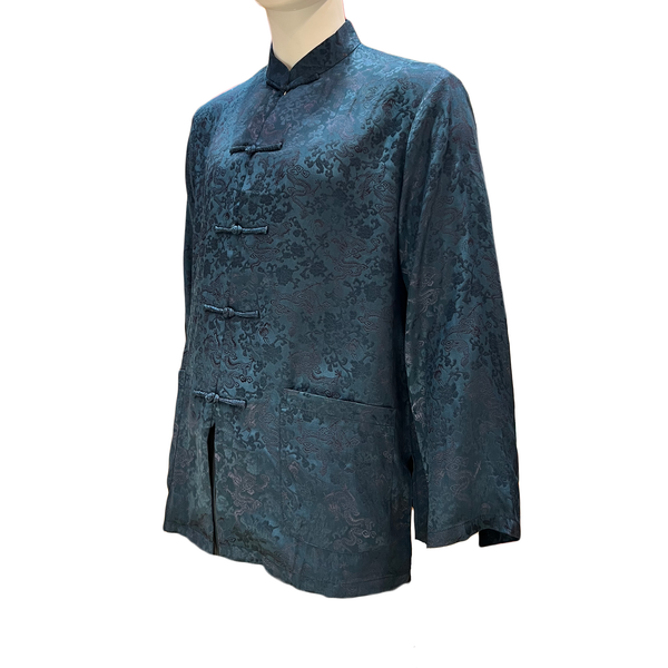 Tang Silk Jacket with Floral Pattern - Sapphire