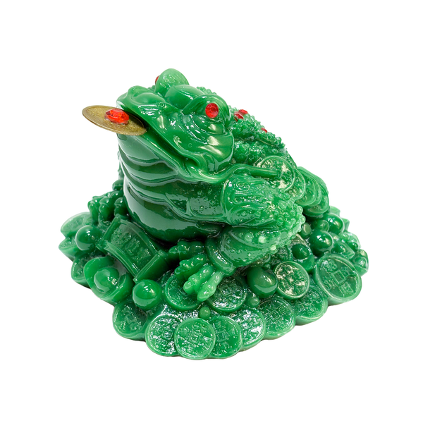 Green money toad with lucky coin in mouth