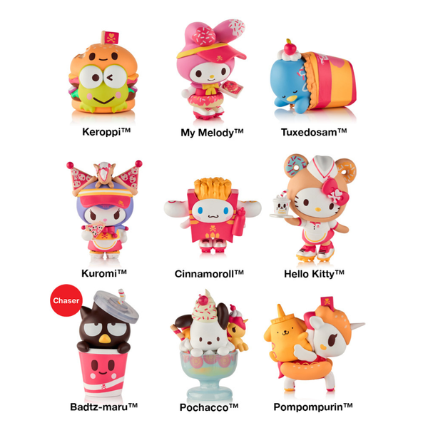 Collection of colorful character figurines on a white background