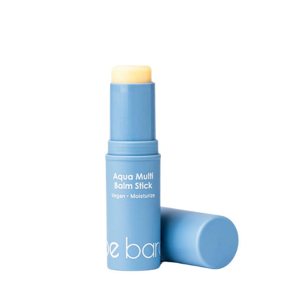 Aqua Multi Balm Stick with blue casing and white text on a white background