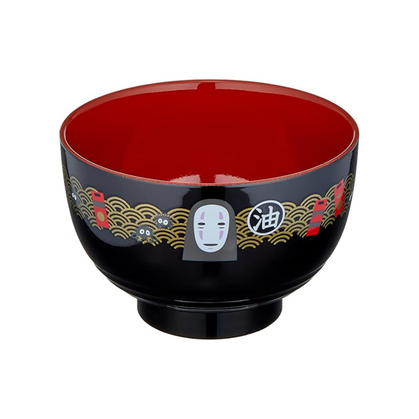 Black and red bowl with No Face on a white background