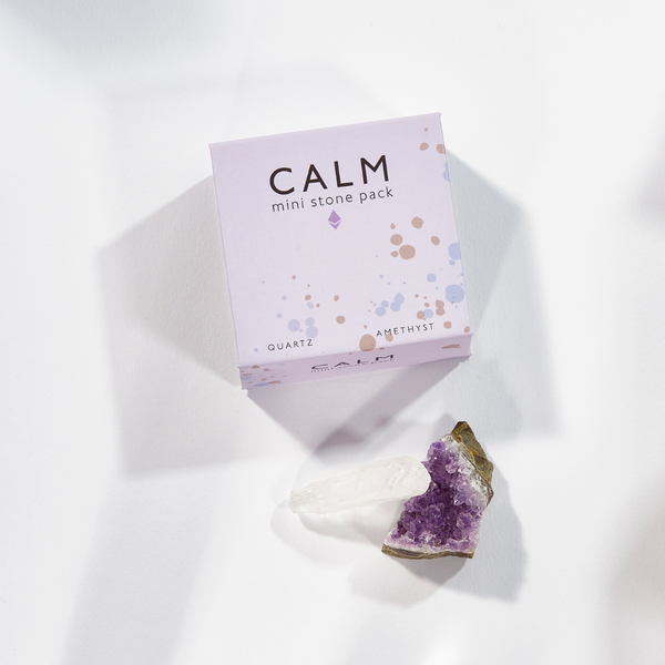 Calm mini stone pack with a purple crystal on a white background