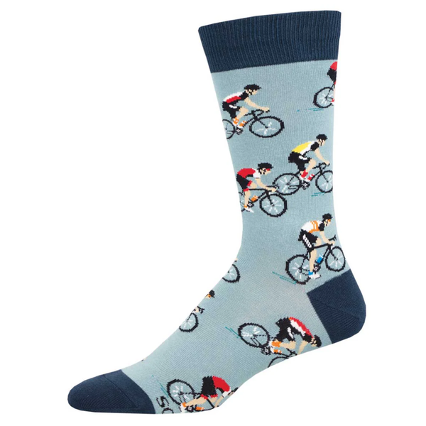 Sock with bicycle pattern on a light blue background