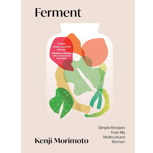 Book cover of 'Ferment' by Kenji Morimoto with colorful illustration of a jar and text on a beige background