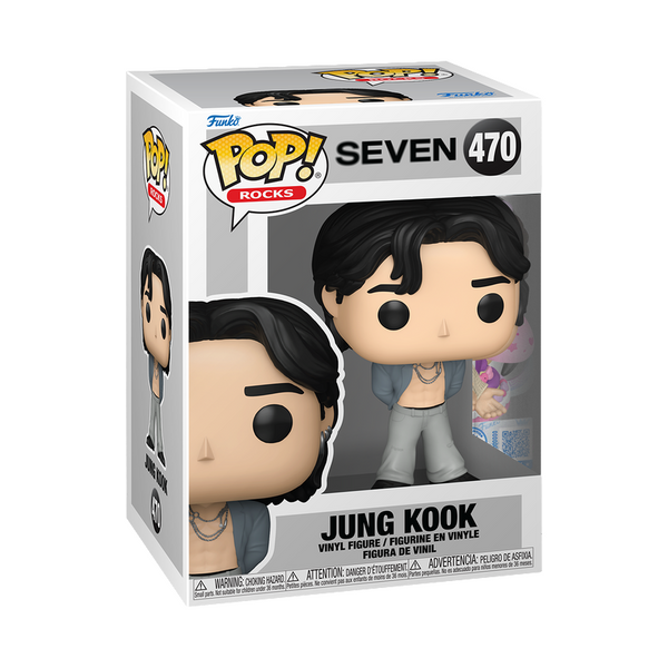 Funko Pop! vinyl figure packaging with 'Seven' and 'Jung Kook' text on a white background