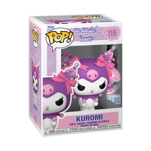 Funko Pop! vinyl figure packaging with Kuromi character on a white background