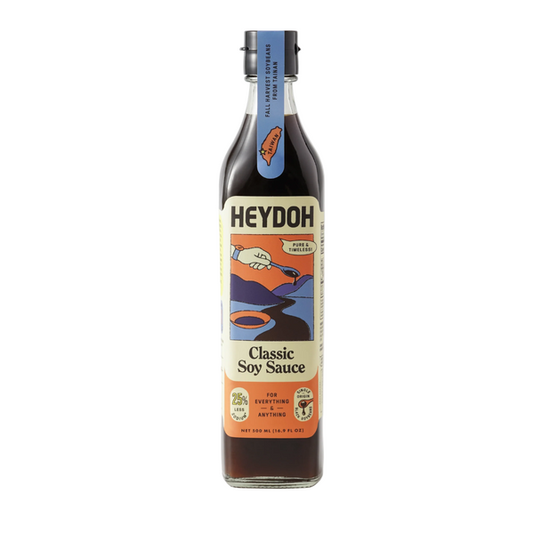 Bottle of Heydoh Classic Soy Sauce on a white background