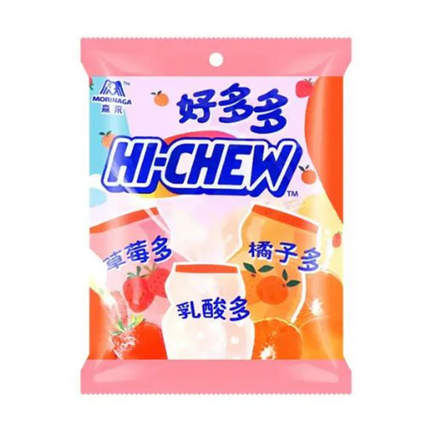 Packaging of Hi-Chew candy with colorful design on a white background