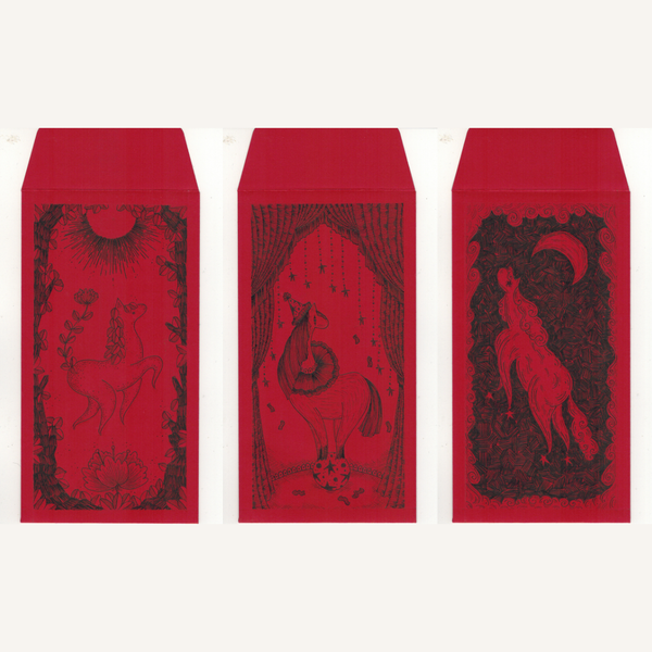 Red envelopes with horse designs