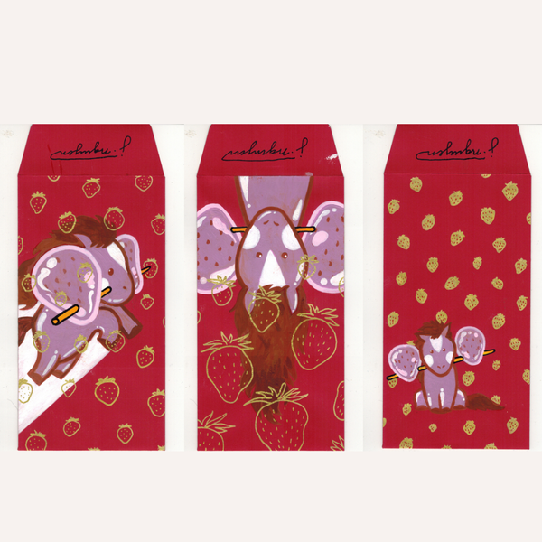 Red envelopes with horse and strawberry design