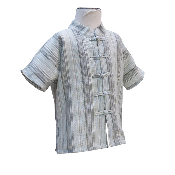 Kids Short Sleeve Striped Linen Tang Shirt - Blue