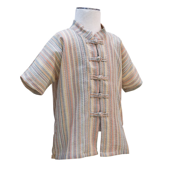 Kids Short Sleeve Striped Linen Tang Shirt - Red