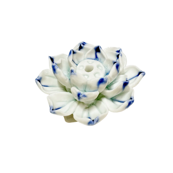 blue ceramic lotus incense holder
