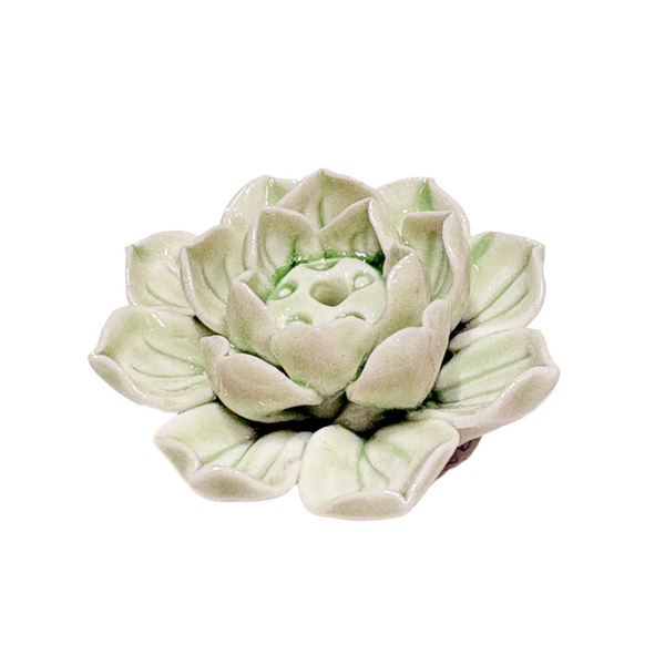Green ceramic lotus incense holder