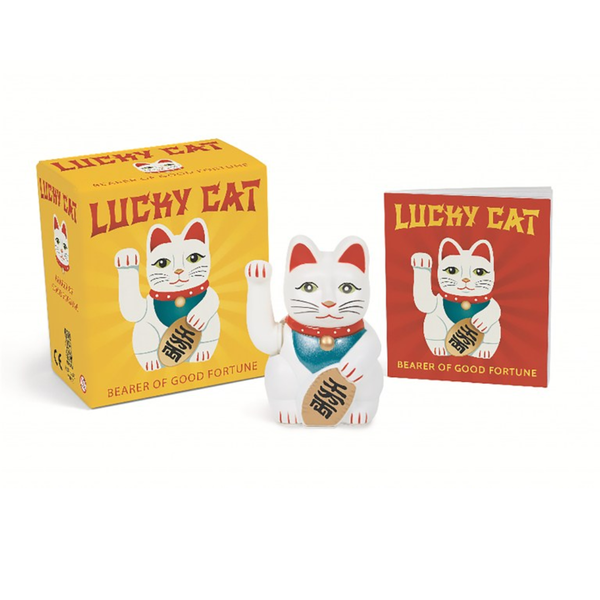 Lucky cat figurine with packaging on a white background