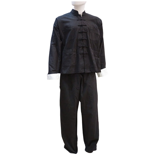 Black martial arts uniform on a white background