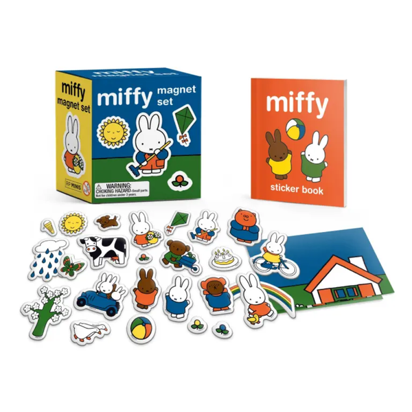Magnet set featuring cartoon character Miffy with box and book