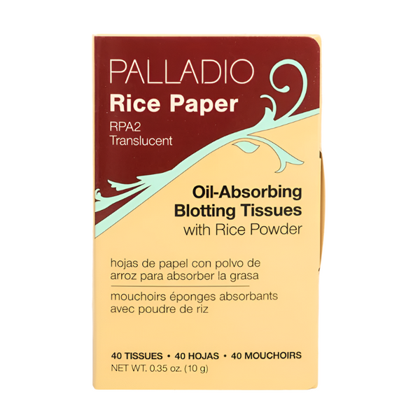 Palladio Rice Paper Oil-Absorbing Blotting Tissues packaging with rice powder on a white background - Translucent
