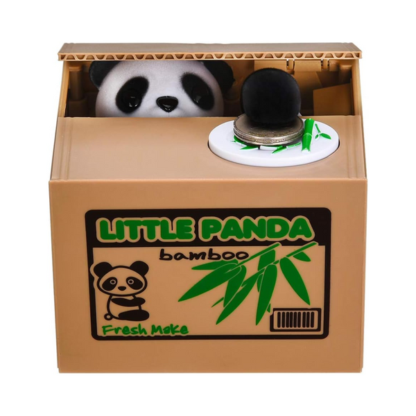 Panda-themed coin bank with a cartoon panda design on a white background