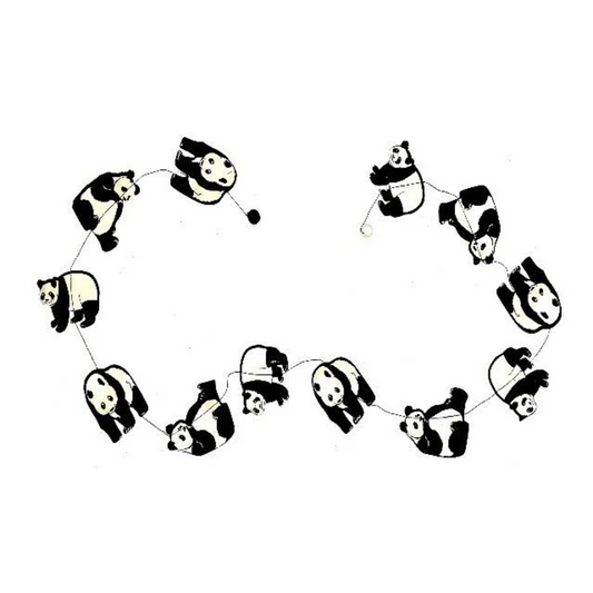 Decorative string with panda-shaped ornaments on a white background