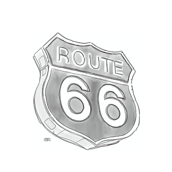 Route 66 sign in black and white on a white background
