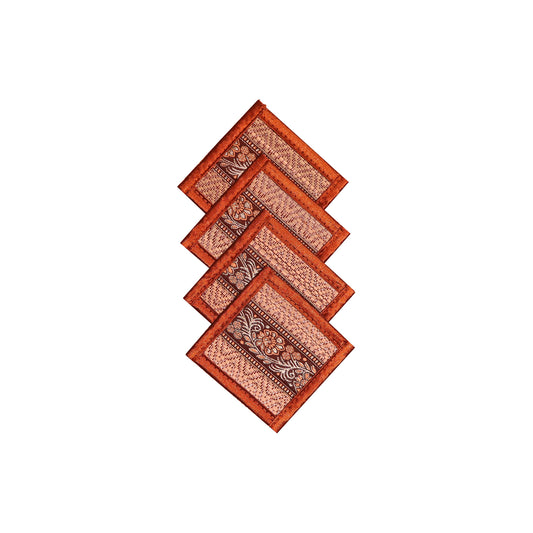 4 Thai-style woven coasters with bronze edging
