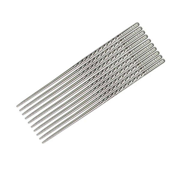 Set of textured metal chopsticks on a white background