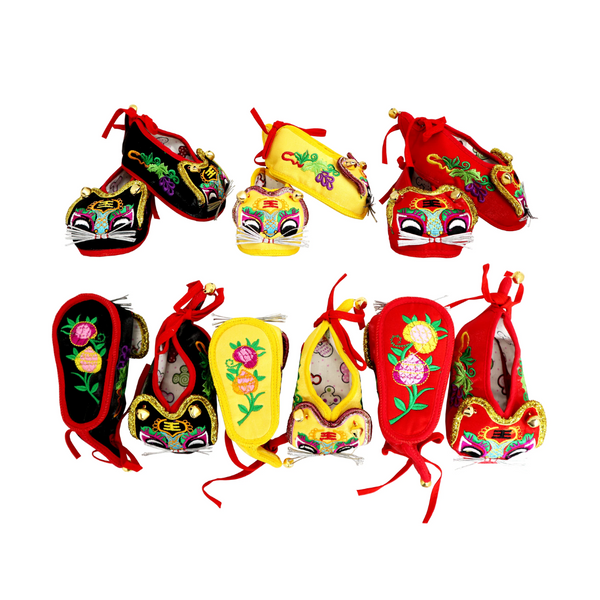 Black, red,and yellow Embroidered Tiger Shoes for Baby