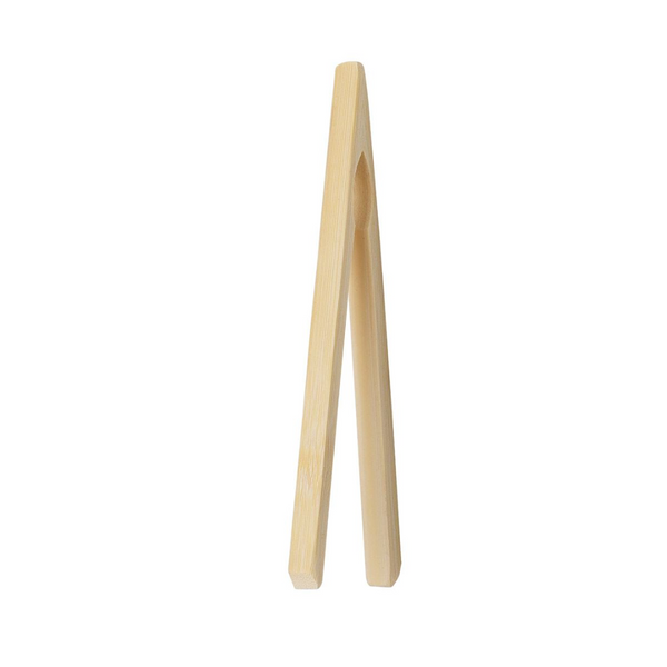 Pair of wooden tongs on a white background