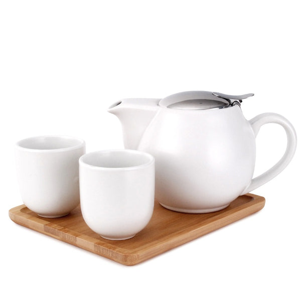 White Modern Ceramic Tea Set With Tray (1:2)