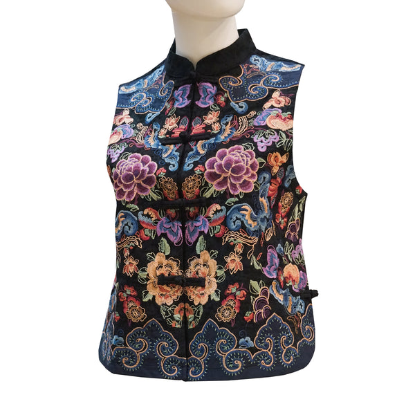 Embroidered Vest with Floral Design - Magenta
