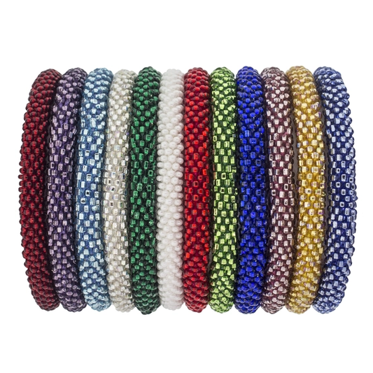 All 12 of the birthstone bracelet. Each varying in color based on the month it represents