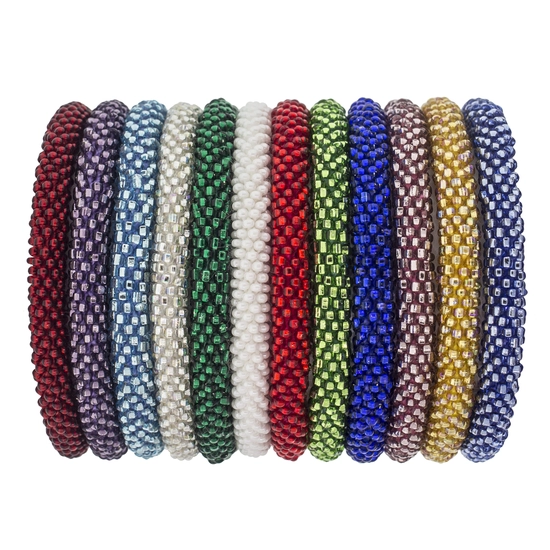 All 12 of the birthstone bracelet. Each varying in color based on the month it represents