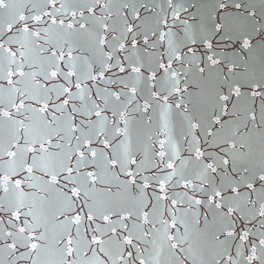 Handmade nepal silkscreen paper: Peach Blossom in gray