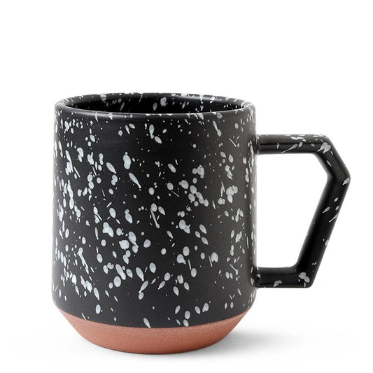 black with white speckles ceramic mugs